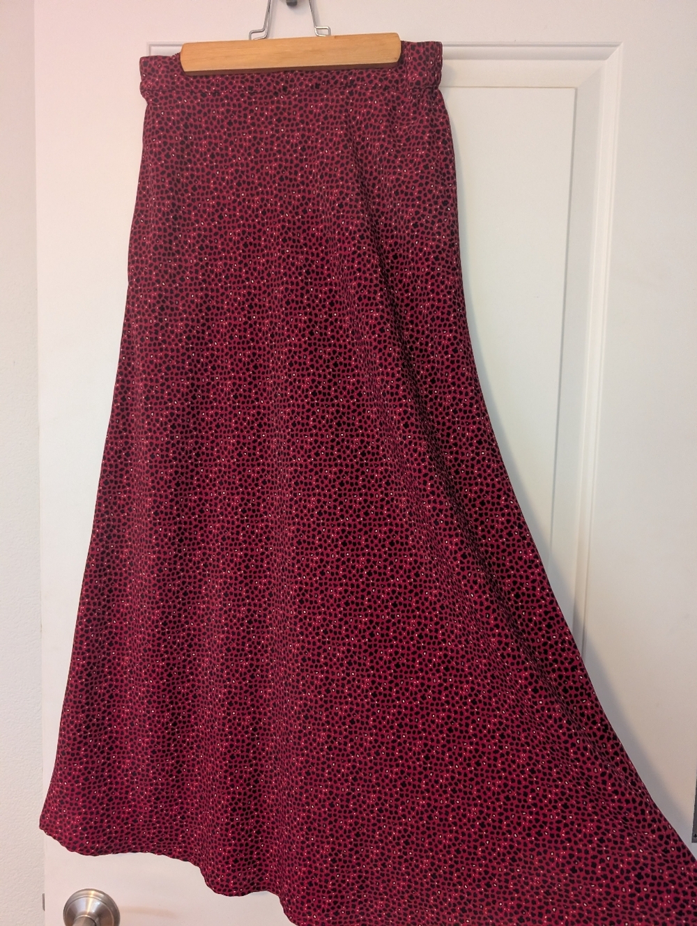 Satin Animal Print Red & Black Midi Skirt